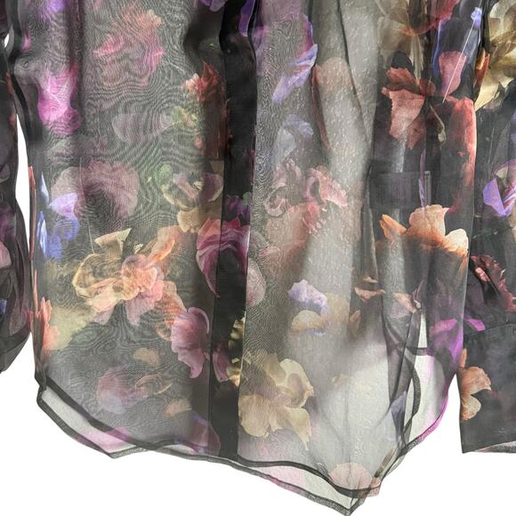 Equipment Femme Boleyn Sheer Silk Blouse True Black Multicolor Floral Size XS - Picture 6 of 11